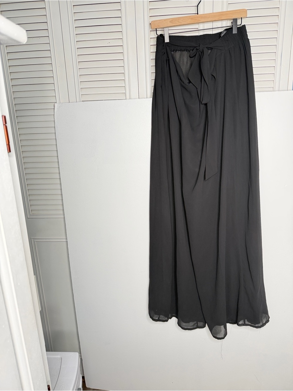 Miss Avenue Wide Leg Pants Women 2X Black Good Chiffon Overlay Tied Waist - Picture 3 of 16